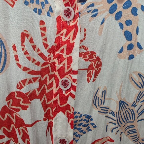 Maison d’Amelie Lobster Print Button Up Blouse Women’s Medium Sleeveless - Picture 2 of 5